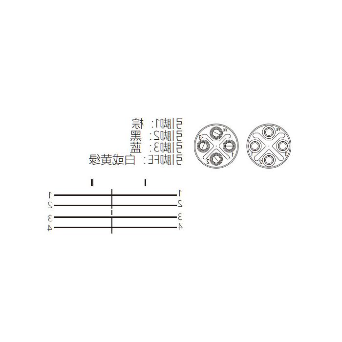 M12 4Pin S-coded、母头直型转公头直型、双端预铸PVC非柔性电缆、黄色护套、64SD03-XXX